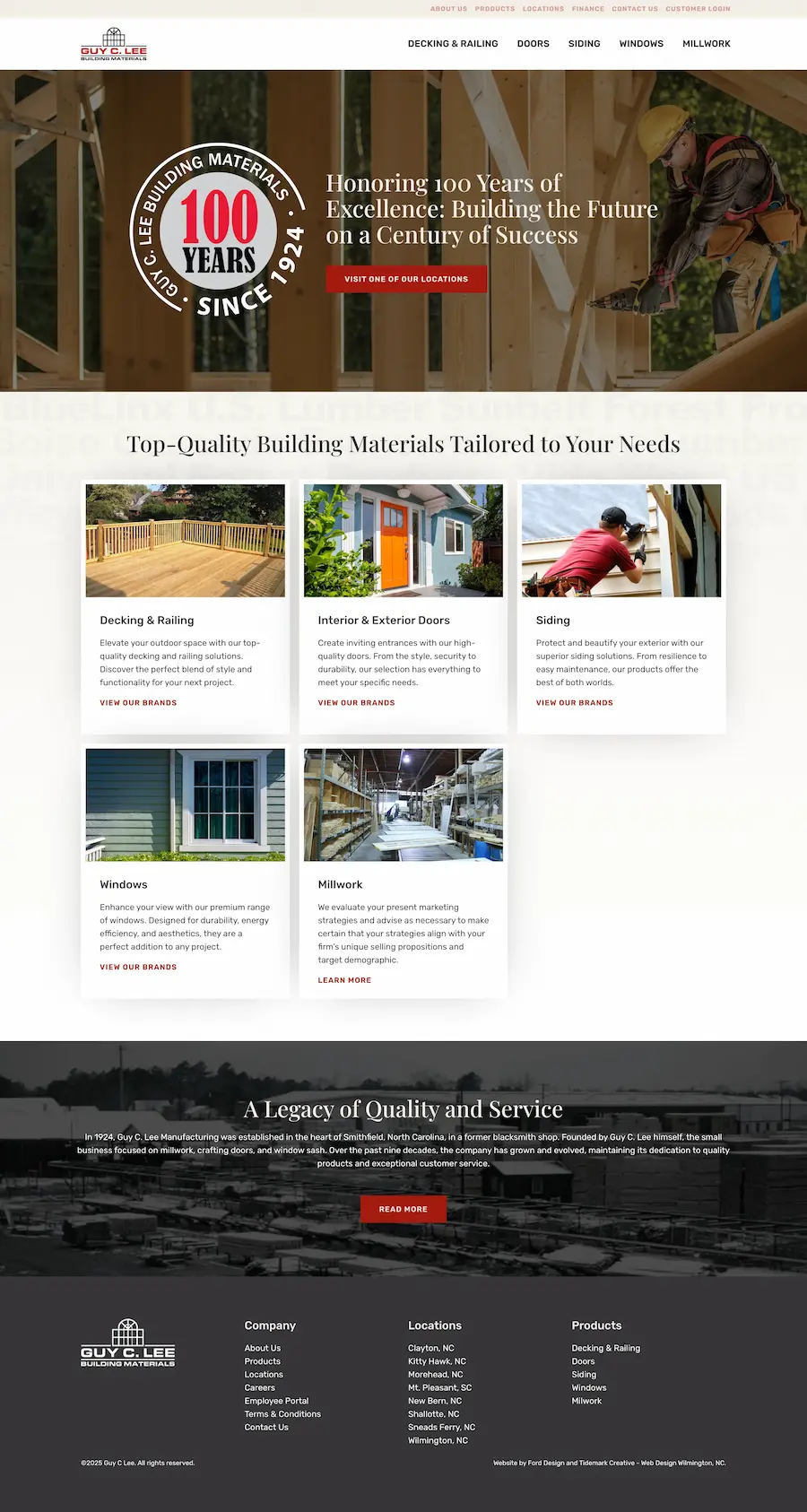 Guy C Lee building materials website design project by Port City Pixel Wilmington NC
