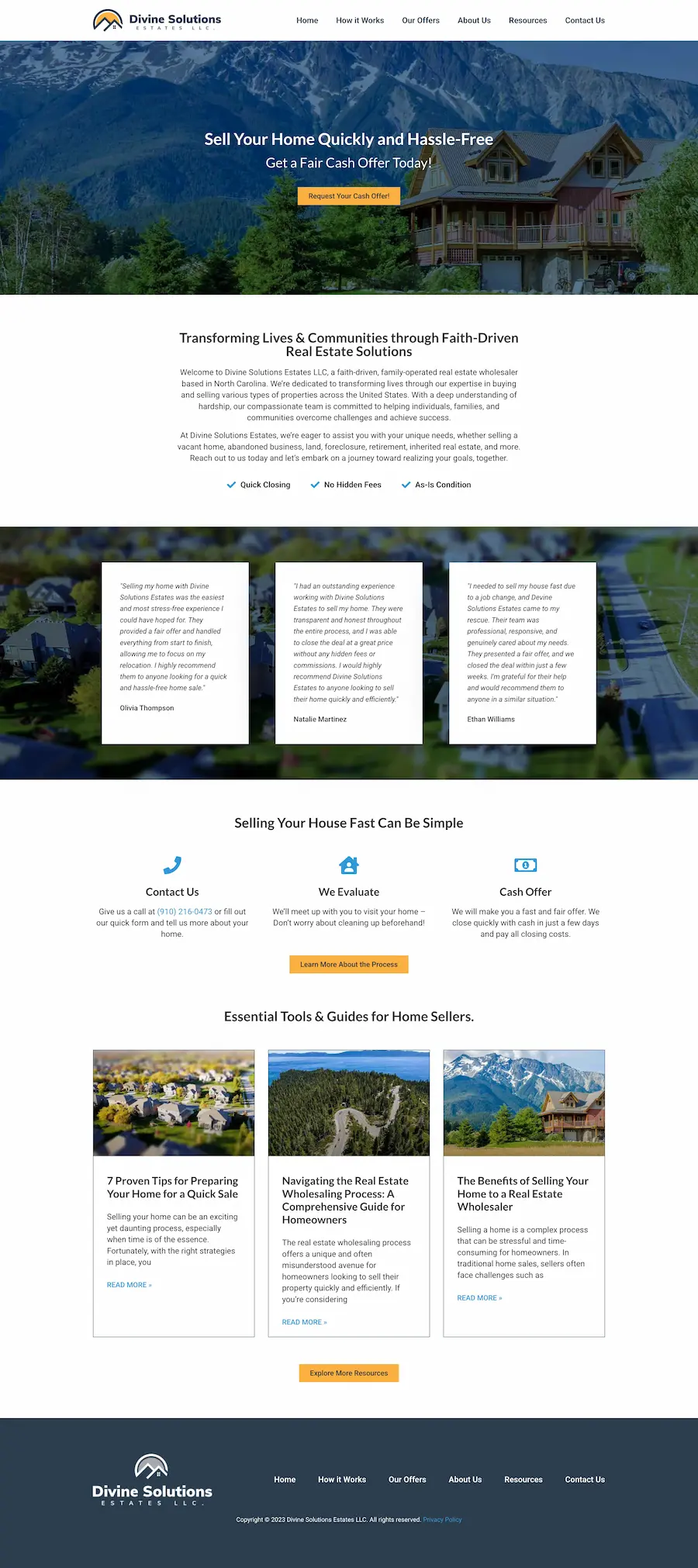 Divine Solutions real estate wholesaling website Wilmington NC web design